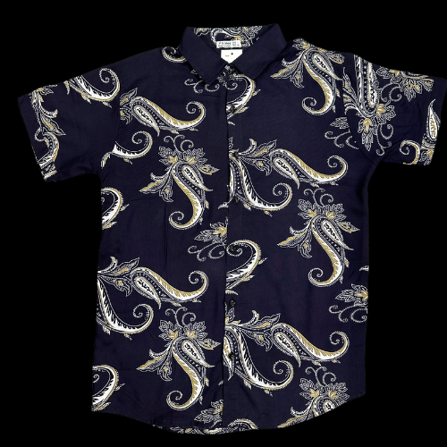 Navy Blue Floral Printed Casual Shirt for Men