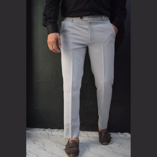 Light Grey Stretchable Formal Pants for Men